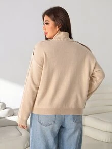 Solflare Plus Size Women's Casual Long Sleeve Khaki Cardigan, Autumn/Winter - Khaki - View 2