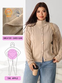 Solflare Plus Size Women's Casual Long Sleeve Khaki Cardigan, Autumn/Winter - Khaki - View 1