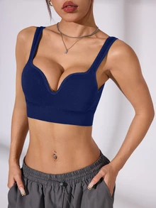 Slayform Slayform Women's Solid Color Seamless Push-Up Sports Bra - Navy Blue - View 2