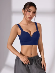 Slayform Slayform Women's Solid Color Seamless Push-Up Sports Bra - Navy Blue - View 4
