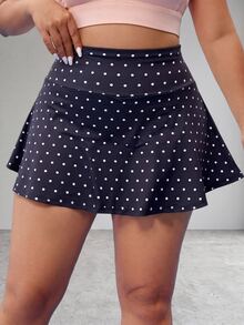 SHEIN Unity Women's Plus Size Polka Dot Print High Waist Casual Fitness Sports Skort - Black - View 1