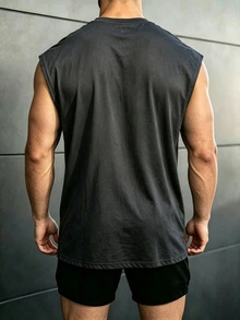 GymBeat Reflective Line Minimalist Print Fitness Sleeveless Tank Top Men's Sports Muscle Training Running Loose Fit T-Shirt, Gym,Feel,Sporty Style - Dark Grey - View 2
