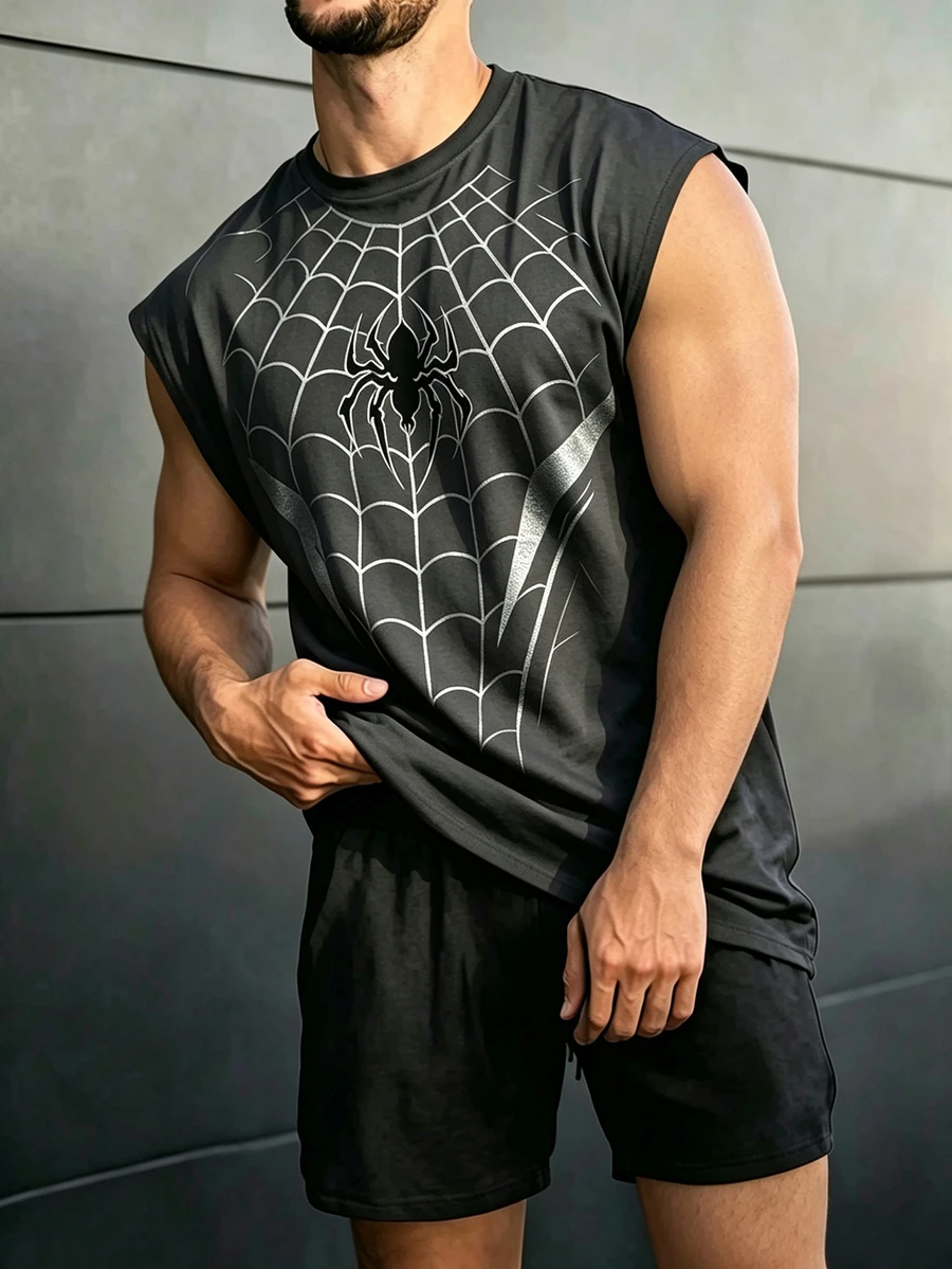 GymBeat Reflective Line Minimalist Print Fitness Sleeveless Tank Top Men's Sports Muscle Training Running Loose Fit T-Shirt, Gym,Feel,Sporty Style - Dark Grey - View 1