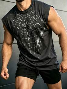 GymBeat Reflective Line Minimalist Print Fitness Sleeveless Tank Top Men's Sports Muscle Training Running Loose Fit T-Shirt, Gym,Feel,Sporty Style - Dark Grey - View 3