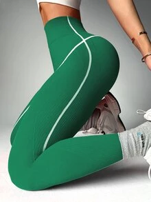 Slayform Slayform 1件女款無縫拼色線條九分長跑步健身運動瑜伽工作室訓練休閒緊身褲 - 獵人綠 - 查看 5