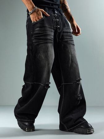 Street Life Herren Casual Street gewaschene Schrägtasche Flugzeug-Schnalle Jeans