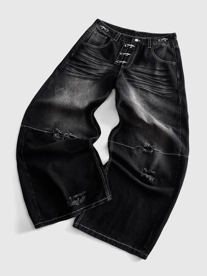 Street Life Herren Casual Street gewaschene Schrägtasche Flugzeug-Schnalle Jeans