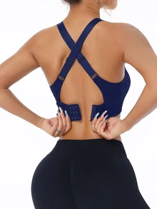 Slayform Slayform Women's Solid Color Daily Fitness Sports Bra - Navy Blue - View 3