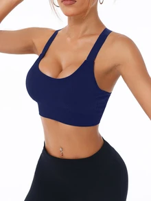 Slayform Slayform Women's Solid Color Daily Fitness Sports Bra - Navy Blue - View 4