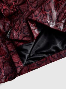 ROMWE MEN Street Life Men's Leopard Print Long Sleeve Zipper Front PU Leather Jacket - Burgundy - View 9