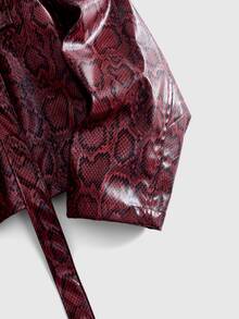 ROMWE MEN Street Life Men's Leopard Print Long Sleeve Zipper Front PU Leather Jacket - Burgundy - View 4