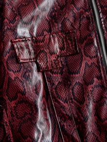 ROMWE MEN Street Life Men's Leopard Print Long Sleeve Zipper Front PU Leather Jacket - Burgundy - View 5