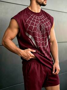 GymBeat Reflective Line Minimalist Print Fitness Sleeveless Tank Top Men's Sports Muscle Training Running Loose Fit T-Shirt, Gym,Feel,Sporty Style - Burgundy - View 4