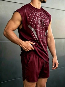 GymBeat Reflective Line Minimalist Print Fitness Sleeveless Tank Top Men's Sports Muscle Training Running Loose Fit T-Shirt, Gym,Feel,Sporty Style - Burgundy - View 3