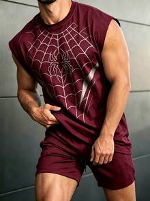 GymBeat Reflective Line Minimalist Print Fitness Sleeveless Tank Top Men's Sports Muscle Training Running Loose Fit T-Shirt, Gym,Feel,Sporty Style - Burgundy - View 5