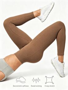 Slayform Women's Plus Size Solid Color High Waist Daily Fitness Sports Leggings - Coffee Brown - View 5