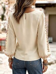 Selamara Women's Floral Embroidered Round Neck Long Sleeve Casual Shirt - Multicolor - View 2