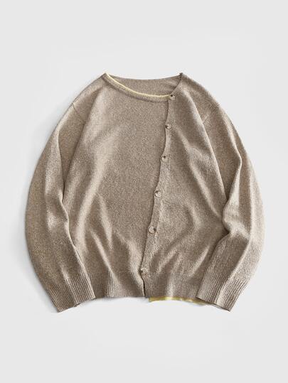 Street Life Pull tricoté 2 en 1 asymétrique à ouverture frontale pour hommes, style streetwear minimaliste Old Money