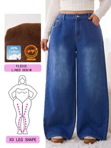 Solflare Quần jeans ống rộng cạp cao size lớn - Màu xanh lam - Xem 1