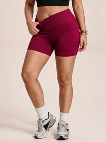 Slayform Celana Pendek Yoga Fitness Wanita Ukuran Plus Tanpa Jahitan, Elastis Tinggi, Mengangkat Bokong - Burgundy - View 2