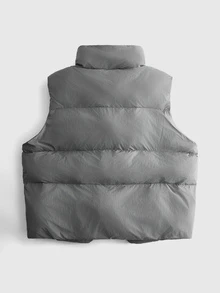 ROMWE MEN Street Life Men's Winter Warm Stand Collar Zip-Up Vest - Grey - View 8