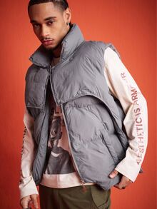 ROMWE MEN Street Life Men's Winter Warm Stand Collar Zip-Up Vest - Grey - View 4