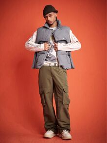 ROMWE MEN Street Life Men's Winter Warm Stand Collar Zip-Up Vest - Grey - View 5