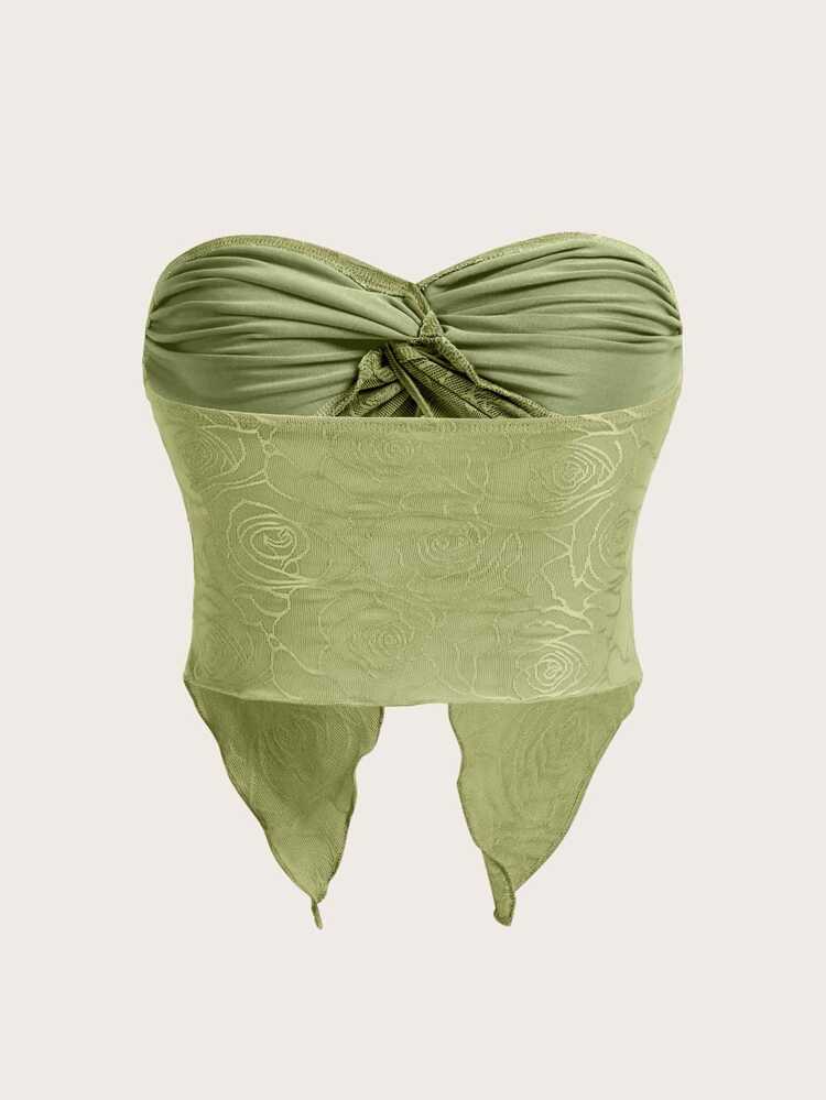 SHEIN ICON Camiseta verde de tubo de primavera con frente girado y dobladillo dividido - Verde Oliva - Añade 2
