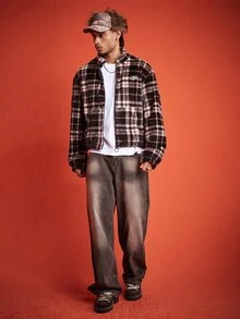 ROMWE MEN Casual 男士休閒格紋大衣，秋冬款 - 彩色 - 查看 6