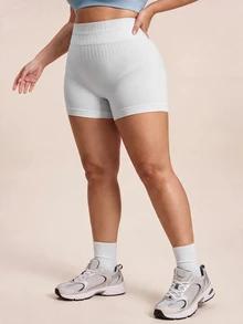 Gameset SHEIN Sport Women's Plus Size High Waist Seamless Tight Butt Lifting Yoga Fitness Workout Shorts - White - View 2