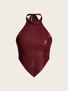 SHEIN ICON Ladies' Solid Color Simple Daily Open Shoulder Camisole Top - Burgundy - View 3