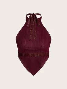 SHEIN ICON Ladies' Solid Color Simple Daily Open Shoulder Camisole Top - Burgundy - View 2