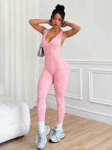 Slayform Slayform 1 pieza Mono corto de yoga con estampado de leopardo para mujer Y2k deportivo atlético Glowmode gimnasio rosa estampado de leopardo verano - Multicolor - Ver 6