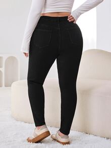 Solflare Plus Size Women's Black Thick Denim Jeans, Autumn/Winter - Black - View 5