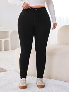 Solflare Plus Size Women's Black Thick Denim Jeans, Autumn/Winter - Black - View 3