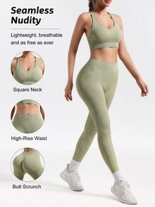 Slayform Slayform 女款露背背心與緊身褲磨砂運動套裝 - 綠色 - 查看 2