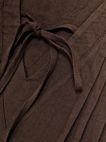 LUMIGAL V-Neck Tie Front Ruched Chest Casual Versatile Long Sleeve Autumn Women's Blouse - Coffee Brown - View 5