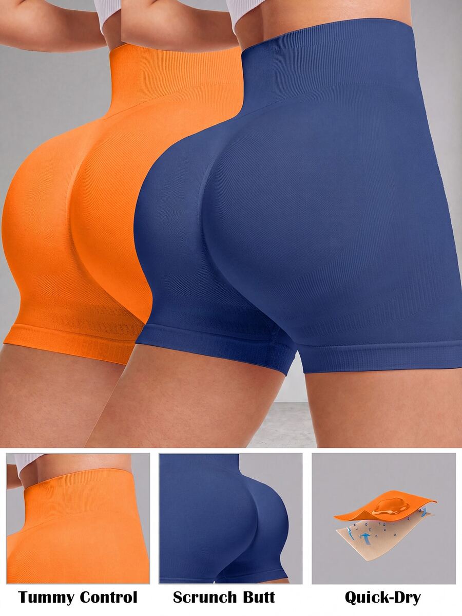 Velisys Velisys 女款純色無縫休閒日常旅行運動短褲 2件/包 - 彩色 - 查看 1