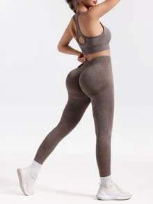 Slayform Slayform Women's Casual Matte Cropped Tank Top And High Neck Slim Fit Leggings Sports Set - Khaki - View 4