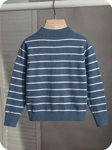 Young Boy Autumn/Winter Casual Vacation Daily Commute Color Block Striped Pattern Crew Neck Pullover Sweater - Multicolor - View 2
