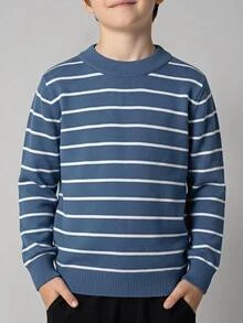 Young Boy Autumn/Winter Casual Vacation Daily Commute Color Block Striped Pattern Crew Neck Pullover Sweater - Multicolor - View 6