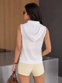 Dewbera Dewbera 1件女款抽繩連帽休閒日常網布旅行運動運動衫背心，適合健身房與騎單車 - 白色 - 查看 2