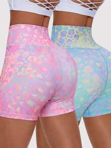 Velisys Velisys Seamed Long Pants Set With Leopard Print In Green + Pink, With Pockets - Multicolor - View 2