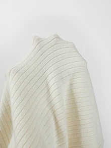 SHEIN Holidaya Autumn Tweed Style Fringe Trim Half Button Ribbed Knit Top With Contrast Pockets Brunch Blue And White Stripe Casual - Beige - View 6