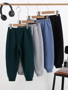 SHEIN 4件套男童休闲学院风舒适时尚简约实用百搭运动裤，饰有贴布装饰，柔软舒适加厚面料，适合男童日常穿着，适合上学、旅行、运动，也适合秋冬季节穿着。 - 彩色 - 查看 5
