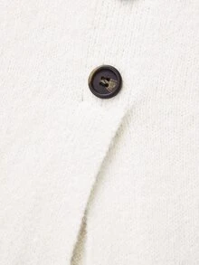 Balvessa Women's Fall Winter White Asymmetric‑Collar Knit Sweater With Elegant Decorative Black Buttons For Daily - Apricot - View 5