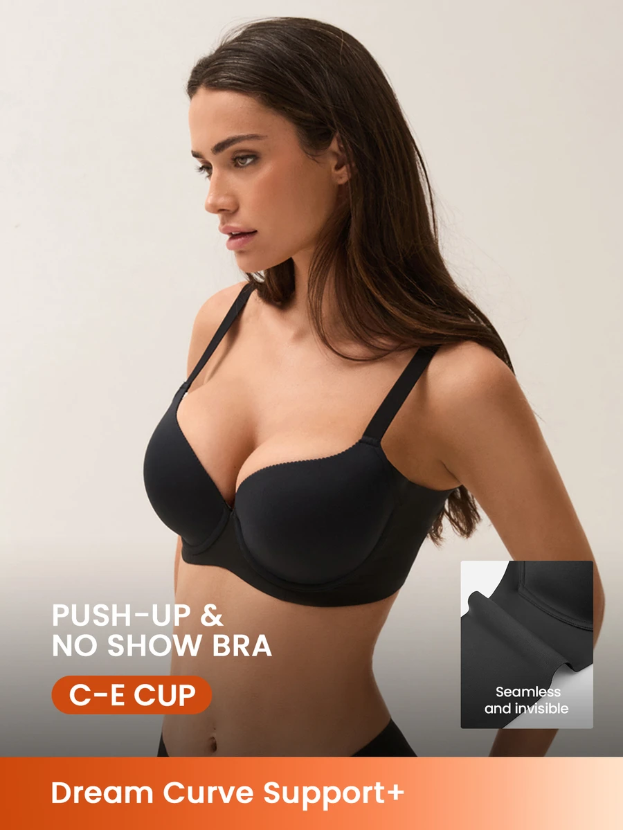 LUVLETTE Dream Curve Support+ Side Support Blakc Underwire Push Up T-Shirt Basic Comfortable No-Show Seamless Must-Haves Bra - Black - View 1