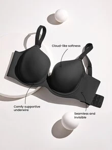 LUVLETTE Dream Curve Support+ Side Support Blakc Underwire Push Up T-Shirt Basic Comfortable No-Show Seamless Must-Haves Bra - Black - View 7