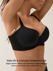 LUVLETTE Dream Curve Support+ Side Support Blakc Underwire Push Up T-Shirt Basic Comfortable No-Show Seamless Must-Haves Bra - Black - View 3