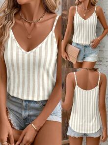 Comfylo Striped Casual Minimalist Plus Size Women Tank Top, Suitable For Summer - Multicolor - View 7